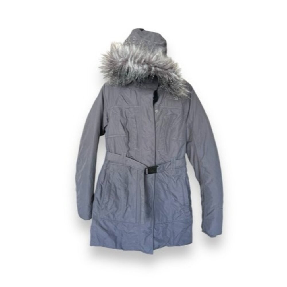 THE NORTH FACE Brooklyn Down Coat Women's SMALL Filled Checked Hooded Belted